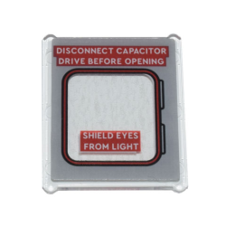 Glass for Window 1 x 3 x 3 Flat Front with Flux Capacitor Door and Red 'DISCONNECT CAPACITOR DRIVE BEFORE OPENING' and 'SHIELD EYES FROM LIGHT' Pattern (Sticker) - Set 10300