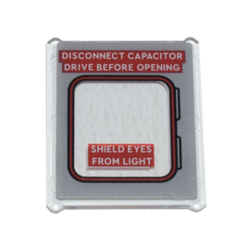 Деталь LEGO 51266pb007 Glass for Window 1 x 3 x 3 Flat Front with Flux Capacitor Door and Red 'DISCONNECT CAPACITOR DRIVE BEFORE OPENING' and 'SHIELD EYES FROM LIGHT' Pattern (Sticker) - Set 10300