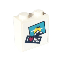 Brick, Modified 1 x 2 x 1 2/3 with Studs on Side with 'I Heart HLC' and Medium Azure Postcard with Mountains, Sun, Clouds, and Flag Pattern (Sticker) - Set 41703