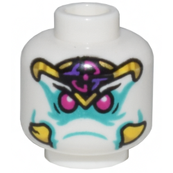 Minifigure, Head Alien Magenta Eyes, Gold, Yellow, Magenta, and Dark Purple Headband, Tusks, and Dark Turquoise Lines Pattern