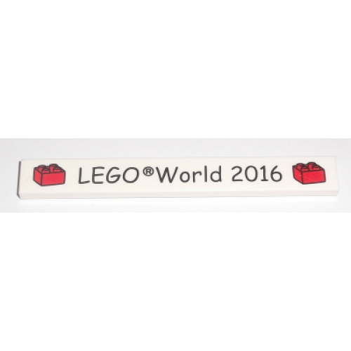 Деталь LEGO 4162pb169 Tile 1 x 8 with 'LEGO World 2016' and Red Bricks Pattern