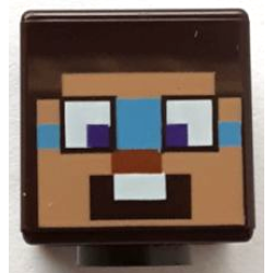 Minifigure, Head, Modified Cube with Pixelated Nougat Face, Dark Azure around Dark Purple Eyes, Dark Orange Nose, and Surprised Pattern (Minecraft Steve)
