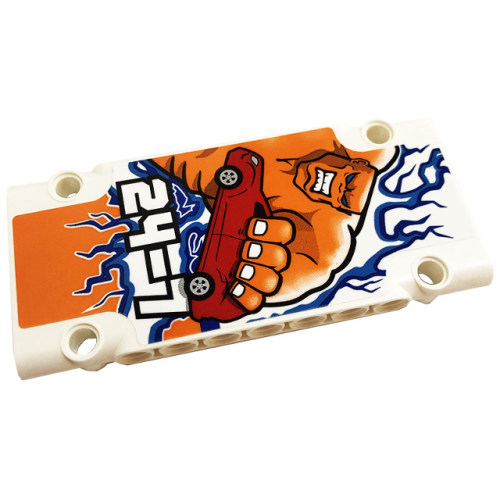 Деталь LEGO 64782pb059R Technic, Panel Plate 5 x 11 x 1 with Red Car, Blue and Dark Azure Lightning and White '24-7' Pattern Model Right Side (Sticker) - Set 42128