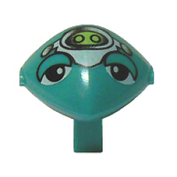 Minifigure, Head, Modified Martian with Clip with Eyes, Eyelids, Orange Freckles, and Lime and White Head Device Pattern