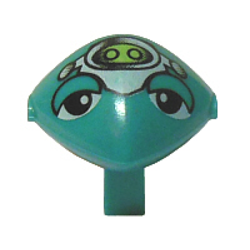 Деталь LEGO x117px4 Minifigure, Head, Modified Martian with Clip with Eyes, Eyelids, Orange Freckles, and Lime and White Head Device Pattern