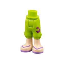 Mini Doll Hips and Trousers Cropped with Magenta Butterflies, Light Nougat Legs, and Medium Lavender Sandals with Straps Pattern - Thick Hinge