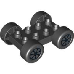 Duplo Car Base 2 x 4 with Black Tires and 7 Black Spokes and Silver Hubcap Wheels Pattern (88760 / 88762c01pb12) Duplo Car Base 2 x 4 with Black Tires and 7 Black Spokes and Silver Hubcap Wheels Pattern (88760 / 88762c01pb12)