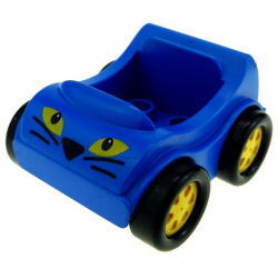 Duplo Car with Molded Yellow Wheels and Black Smooth Tires with Yellow Eyes, Black Nose and Whiskers Pattern Duplo Car with Molded Yellow Wheels and Black Smooth Tires with Yellow Eyes, Black Nose and Whiskers Pattern