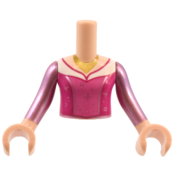 Torso Mini Doll Girl Magenta and Dark Pink Dress with Metallic Pink Stars and Circles Pattern, Light Nougat Arms with Hands with Metallic Pink Sleeves