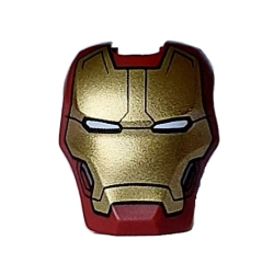 Minifigure, Visor Top Hinge Large with Gold Face Shield, White Eyes, Dark Silver Trim on Cheeks, Black Vertical Forehead Lines Pattern (Iron Man Mark 43)