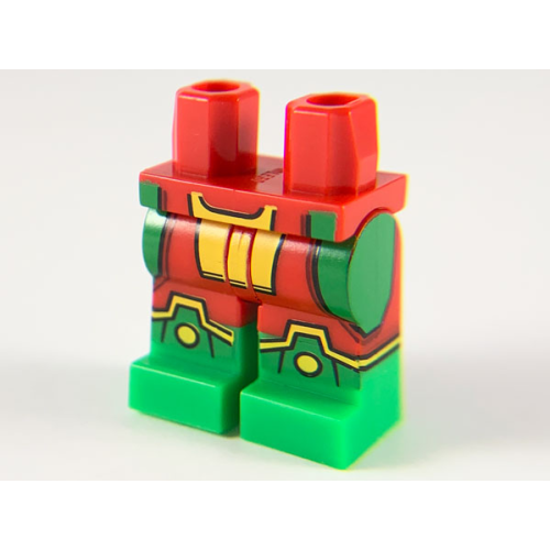 Деталь LEGO 970c00pb1036 Hips and Legs with Molded Bright Green Lower Legs / Boots and Printed Bright Green and Yellow Panels, Boot Tops, and Circles Pattern