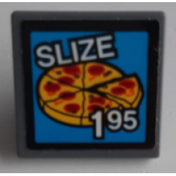 Road Sign 2 x 2 Square with Open O Clip with Pizza 'SLIZE' and '195' Pattern (Sticker) - Set 60200