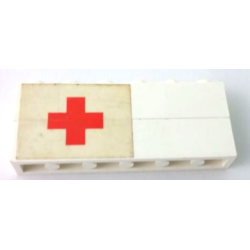 Stickered Assembly 6 x 1 x 2 with Red Cross on White Background Pattern Model Left Side (Sticker) - Sets 363-1 / 555-1 - 2 Brick 1 x 6 Stickered Assembly 6 x 1 x 2 with Red Cross on White Background Pattern Model Left Side (Sticker) - Sets 363-1 / 555-1 - 2 Brick 1 x 6