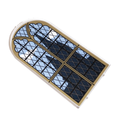 Glass for Door Frame 1 x 6 x 7 Arched with Notches and Rounded Pillars with Lattice Window with Dark Tan Frame and Dark Blue Castle Silhouette Pattern (Sticker) - Set 76409