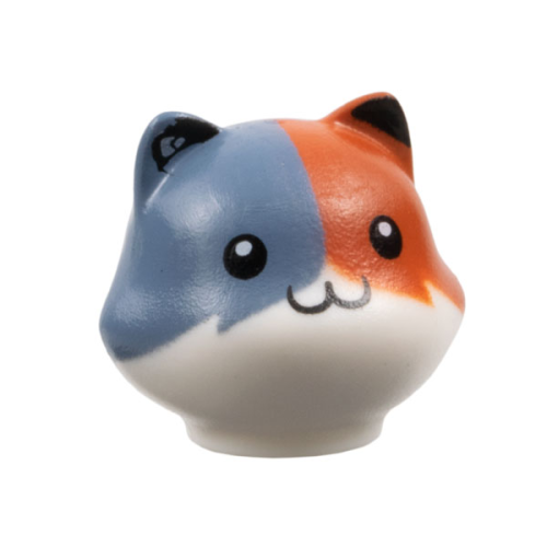 Деталь LEGO 5481pb01 Minifigure, Head, Modified Cat, Calico with Dark Orange Left Side, Sand Blue Right Side and Black Auricles, Eyes and Nose Pattern