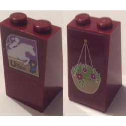 Slope 75 2 x 2 x 3 - Solid Studs with Hanging Basket on Front and Poster of Horse and Rider on Back Pattern (Stickers) - Set 41126 Slope 75 2 x 2 x 3 - Solid Studs with Hanging Basket on Front and Poster of Horse and Rider on Back Pattern (Stickers) - Set 41126