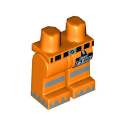 Деталь LEGO 970c00pb0327 Hips and Legs with Belt, Reflective Stripes, 'EMMET' Name Tag and Silver Triangles on Feet Pattern