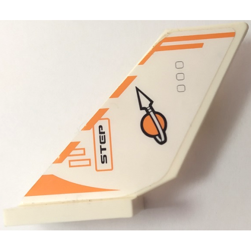 Деталь LEGO 6239pb112L Tail Shuttle with Orange and White Classic Space Logo, Stripes and 'STEP' Pattern Model Left Side (Sticker) - Set 7649