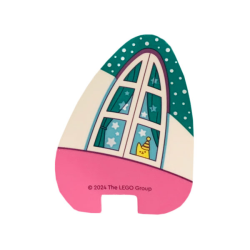 Plastic Part for Set 10797 - Cat Ear with Dark Pink Base, Dark Turquoise Tip with White Dots, Medium Azure Window with Curtains, Stars and Cat Pattern