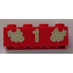 Brick 2 x 4 with Gold Holly and '1' Pattern