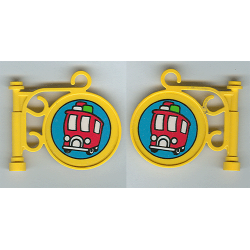 Road Sign Round on Pole with Ornate Top Attachment with Bus Pattern on Both Sides (Stickers) - Set 3719