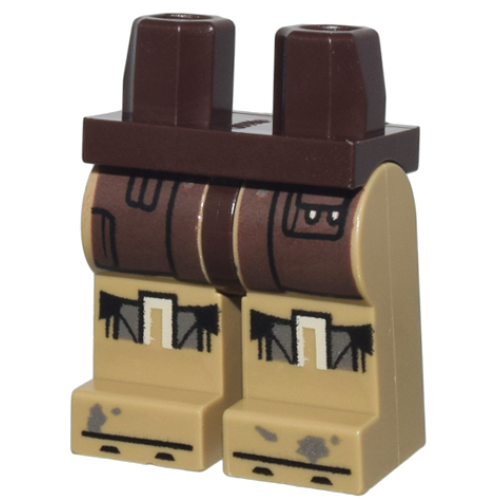 Деталь LEGO 970c69pb19 Hips and Dark Tan Legs with Dark Brown Robe with Pouch, Silver and White Knee Pads, Black Lines on Feet Pattern