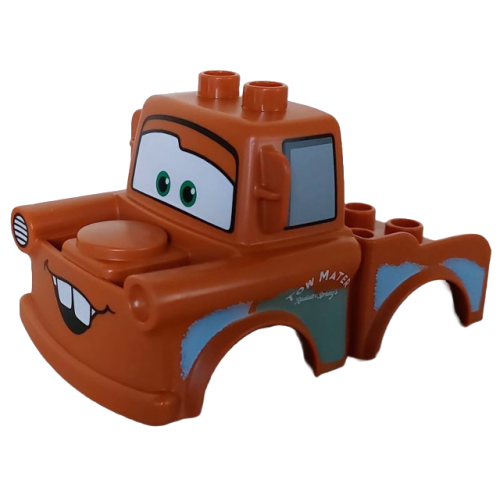 Деталь LEGO 88764pb03 Duplo Car Body 2 Top Studs Truck with Cars Tow Mater Black Window Outline and 4 Teeth Pattern