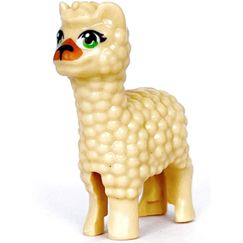 Деталь LEGO 65405pb02 Alpaca / Llama, Friends Style with Bright Green Eyes with Eyelashes, Black Nose and Medium Nougat Muzzle Pattern