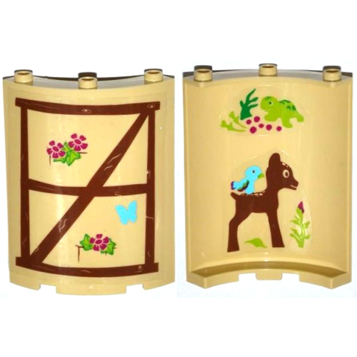 Деталь LEGO 30562pb031 Cylinder Quarter 4 x 4 x 6 with Turtle, Bird, Fawn on Inside and Wood Window Frame, Butterfly, Flowers on Outside Pattern (Stickers) - Set 41054