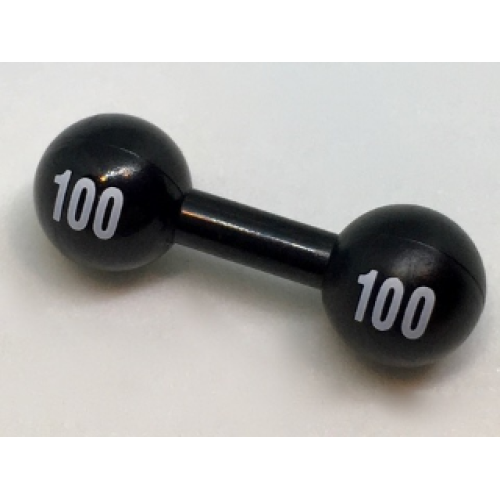 Деталь LEGO 29596pb01 Minifigure, Utensil Barbell with White '100' on Ends Pattern