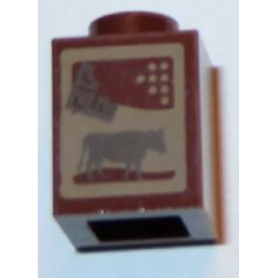Brick 1 x 1 with Dark Brown Cow and Chocolate Bar on Dark Tan Background Pattern (Chocolate Milk Carton)