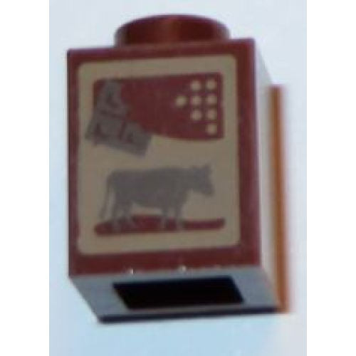 Деталь LEGO 3005pb024 Brick 1 x 1 with Dark Brown Cow and Chocolate Bar on Dark Tan Background Pattern (Chocolate Milk Carton)