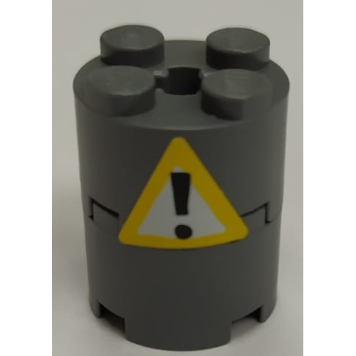 Деталь LEGO BA262pb01 Stickered Assembly 2 x 2 x 2 with Black Exclamation Mark on Yellow and White Warning Triangle Pattern (Sticker) - Set 4981 - 2 Brick, Round 2 x 2 with Axle Hole