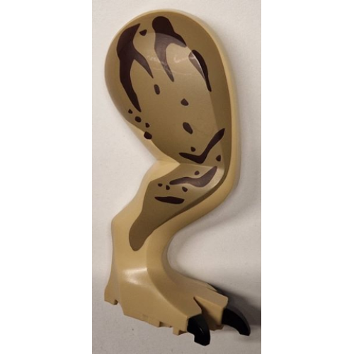 Деталь LEGO 98062c01pb14 Dinosaur Leg Large (Rear) Tyrannosaurus rex Right with Black Pin with Black Claws, Dark Brown Stripes and Nougat Scars on Dark Tan Pattern