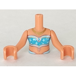 Torso Mini Doll Girl Medium Azure and Light Aqua Tube Top with Sparkles and Gold Necklace Pattern, Nougat Arms with Hands
