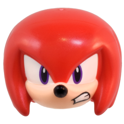 Minifigure, Head, Modified Echidna with Molded Light Nougat Face and Printed Dark Purple Eyes on White Background, Black Nose and Bared Teeth Pattern