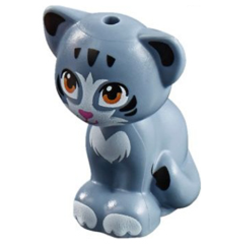 Деталь LEGO 11602pb04 Cat, Friends Style, Sitting with Medium Nougat Eyes, Dark Pink Nose, Black Inner Ears and Stripes, White Patches and Paws Pattern (Chico)