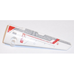 Technic, Panel Fairing # 6 Long Smooth, Side B with Red Triangle and 'EV3' and Light Bluish Gray and Red Stripes Pattern (Sticker) - Set 31313 Technic, Panel Fairing # 6 Long Smooth, Side B with Red Triangle and 'EV3' and Light Bluish Gray and Red Stripes Pattern (Sticker) - Set 31313