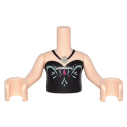 Torso Mini Doll Girl Black Strapless Top with Sand Green and Magenta Design, Leaf Pendant Necklace Pattern, Light Nougat Arms with Hands