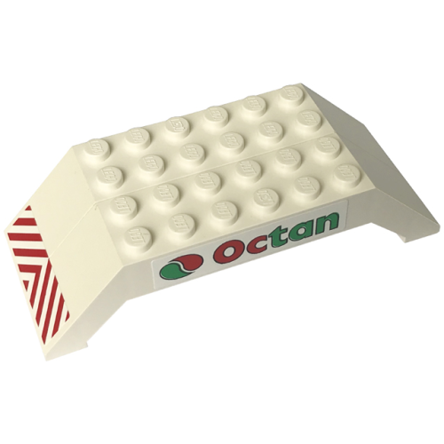 Деталь LEGO BA225pb01 Stickered Assembly 10 x 4 x 2 with Red and White Danger Stripes and Octan Logo Pattern on Both Sides (Stickers) - Set 6582 - 2 Slope 45 10 x 2 x 2 Double