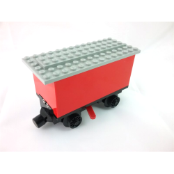 Train Battery Box Car with Three Contact Holes, Red Switch Lever, Black Magnets, Black Wheels, and Light Gray Roof