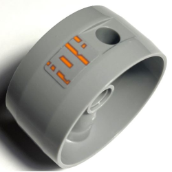 Cylinder 4 x 4 x 1 2/3 with Pin Holes and Center Bar with 4 Dotted Orange Lines / Stylized Alien Characters Pattern Model Right Side (Sticker) - Set 75144 Cylinder 4 x 4 x 1 2/3 with Pin Holes and Center Bar with 4 Dotted Orange Lines / Stylized Alien Characters Pattern Model Right Side (Sticker) - Set 75144