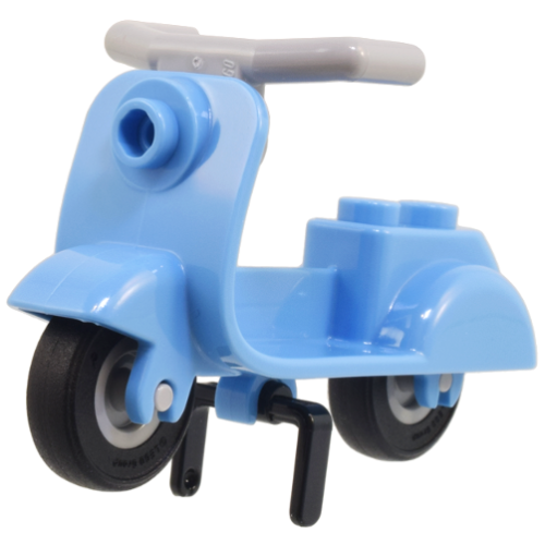Деталь LEGO 15396c12 Scooter with Black Stand, Light Bluish Gray Angular Handlebars, and Light Bluish Gray Wheels