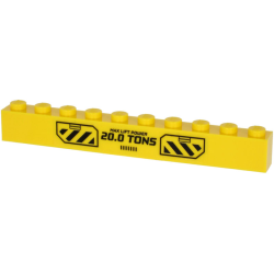 Brick 1 x 10 with 'MAX LIFT POWER 20.0 TONS' and Black Danger Stripes on Transparent Background Pattern (Sticker) - Set 60266
