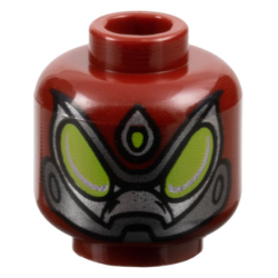 Minifigure, Head Alien with Large Lime Eyes and Forehead Jewel, Silver Eye Outlines, Dark Silver Lower Jaw Pattern