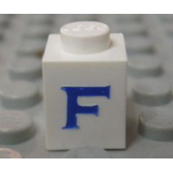 Brick 1 x 1 with Blue Capital Letter F Pattern (Serif Font)