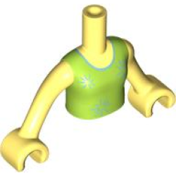 Torso Mini Doll Girl Lime Dress Top with Metallic Light Blue Stars Pattern, Bright Light Yellow Arms with Hands