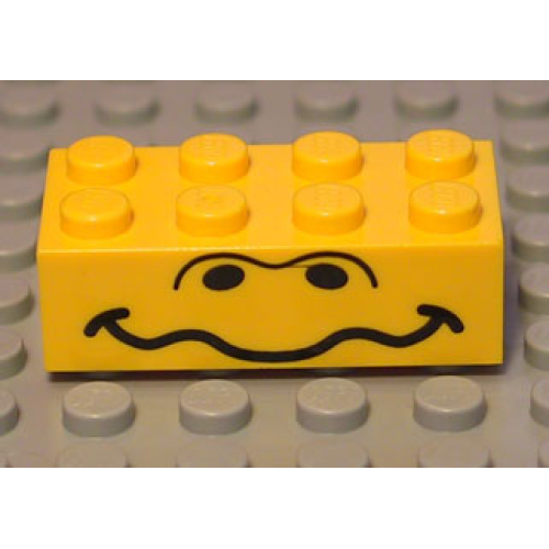 Деталь LEGO 3001px2 Brick 2 x 4 with Black Nostrils and Wavy Mouth Pattern - Yellow