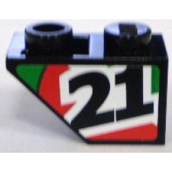 Slope, Inverted 45 2 x 1 with Black Number 21 on Red and Green Stripes Pattern Model Right Side (Sticker) - Set 8898 Slope, Inverted 45 2 x 1 with Black Number 21 on Red and Green Stripes Pattern Model Right Side (Sticker) - Set 8898
