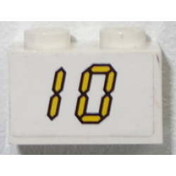 Brick 1 x 2 with Yellow Digital '10' on White Background Pattern (Sticker) - Set 3568 Brick 1 x 2 with Yellow Digital '10' on White Background Pattern (Sticker) - Set 3568